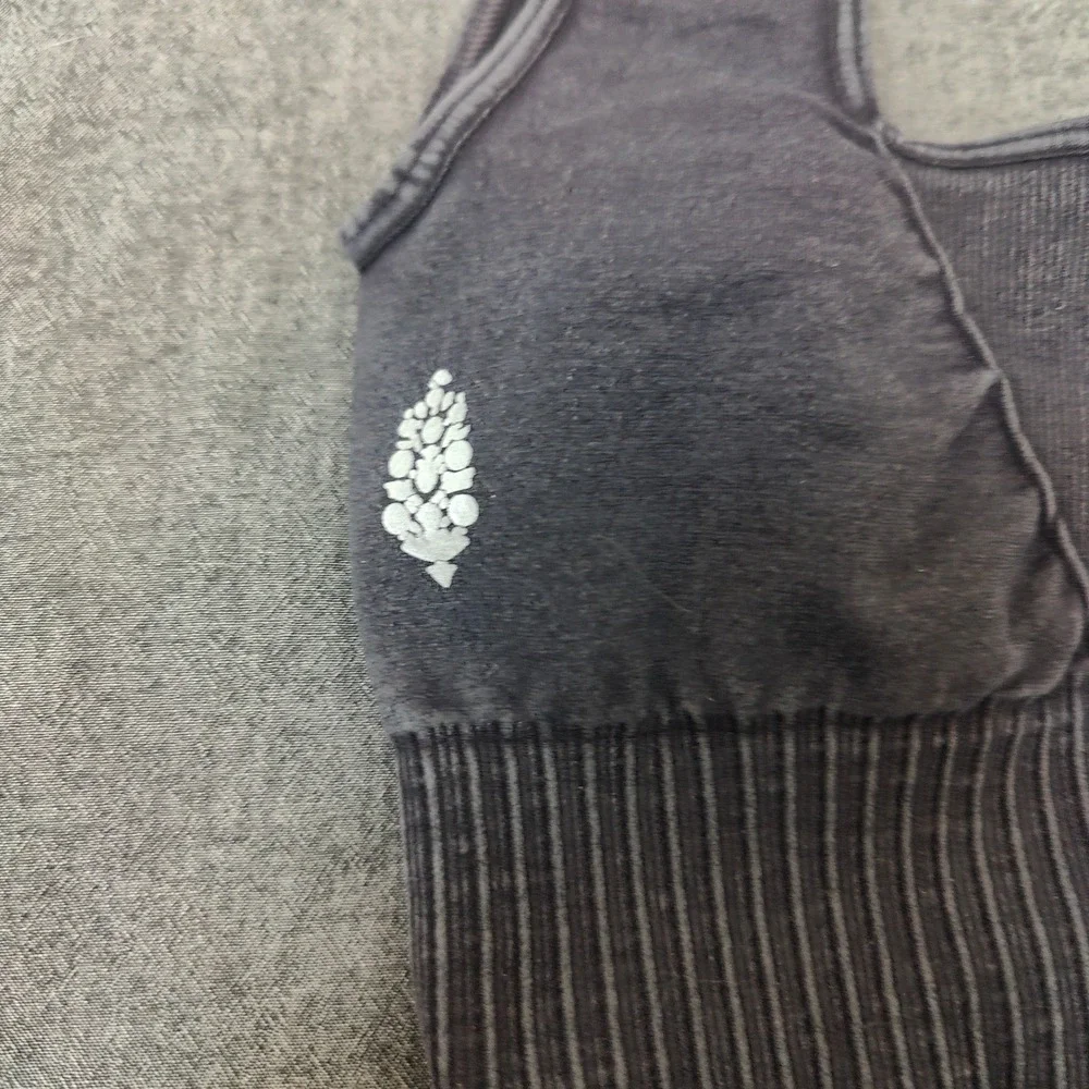Free People Movement Good Karma Top Womens XS/S Black Gray‎ Square Neck Ribbed
